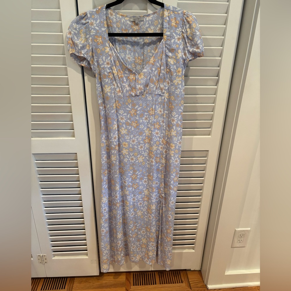 Love Tree Blue Floral Puff Sleeve Maxi Dress – Maternity Friendly